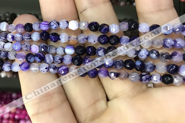 CAA3250 15 inches 4mm faceted round line agate beads wholesale