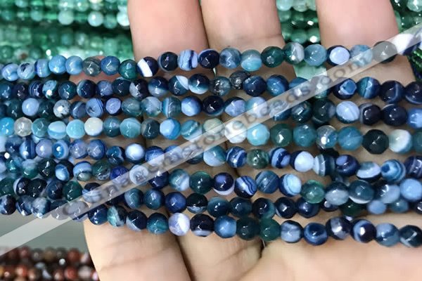 CAA3254 15 inches 4mm faceted round line agate beads wholesale