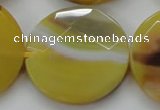 CAA328 15.5 inches 35mm faceted coin yellow line agate beads