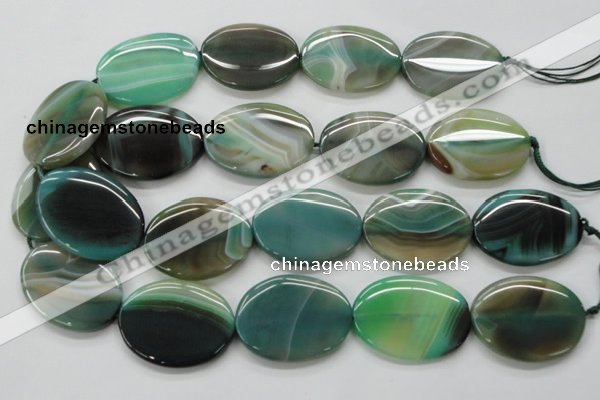 CAA329 15.5 inches 30*40mm oval green line agate beads