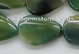 CAA331 15.5 inches 22*28mm flat teardrop green line agate beads