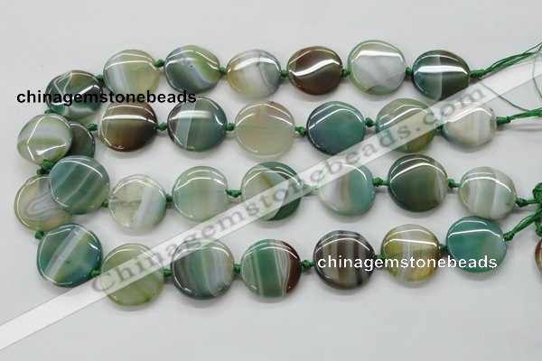 CAA332 15.5 inches 24mm flat round green line agate beads