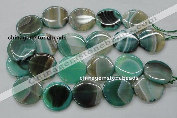 CAA333 15.5 inches 34mm flat round green line agate beads