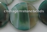 CAA335 15.5 inches 35mm faceted coin green line agate beads