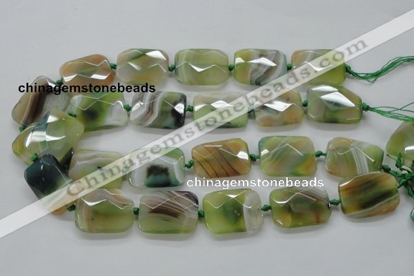 CAA336 15.5 inches 22*30mm faceted rectangle green line agate beads