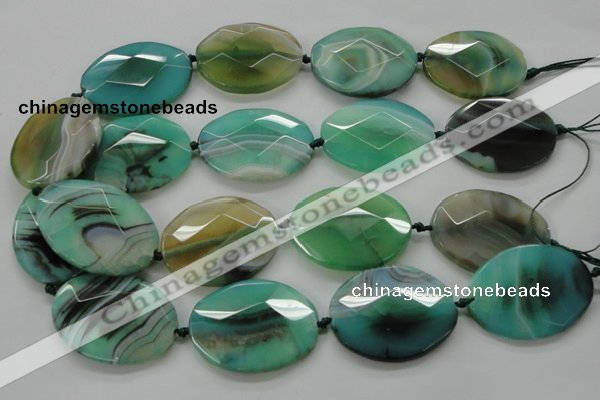 CAA338 15.5 inches 30*40mm faceted oval green line agate beads