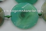 CAA339 15.5 inches 35mm faceted coin green line agate beads