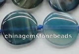 CAA340 15.5 inches 25mm flat round blue line agate beads