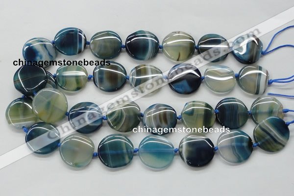 CAA340 15.5 inches 25mm flat round blue line agate beads
