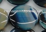 CAA341 15.5 inches 35mm flat round blue line agate beads