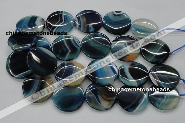 CAA341 15.5 inches 35mm flat round blue line agate beads