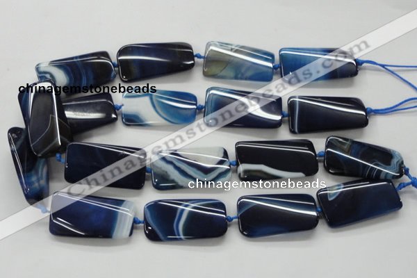 CAA345 15.5 inches 20*45mm twisted rectangle blue line agate beads