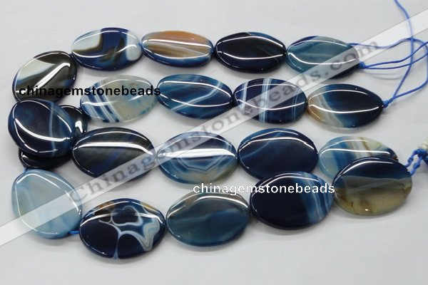 CAA346 15.5 inches 30*40mm oval blue line agate gemstone beads