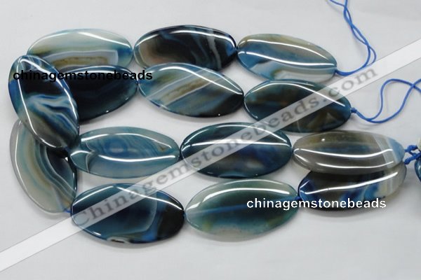 CAA347 15.5 inches 30*60mm oval blue line agate gemstone beads