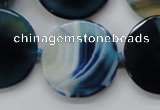 CAA348 15.5 inches 18mm faceted coin blue line agate beads