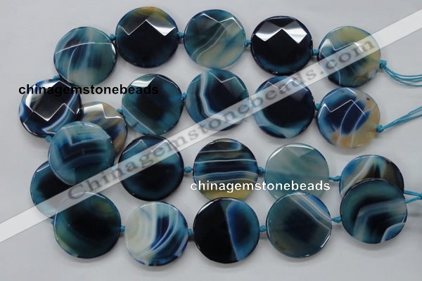 CAA348 15.5 inches 18mm faceted coin blue line agate beads