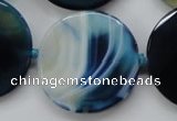 CAA349 15.5 inches 34mm faceted coin blue line agate beads