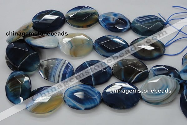 CAA350 15.5 inches 18*25mm faceted oval blue line agate beads