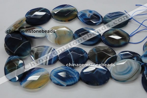 CAA351 15.5 inches 30*40mm faceted oval blue line agate beads