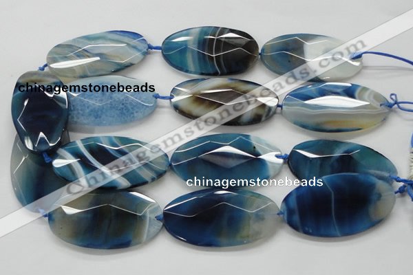 CAA352 15.5 inches 30*60mm faceted oval blue line agate beads