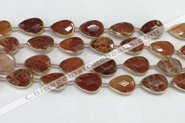 CAA3528 7.5 inches 13*18mm faceted flat teardrop fire agate beads