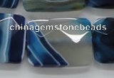 CAA353 15.5 inches 22*30mm faceted rectangle blue line agate beads