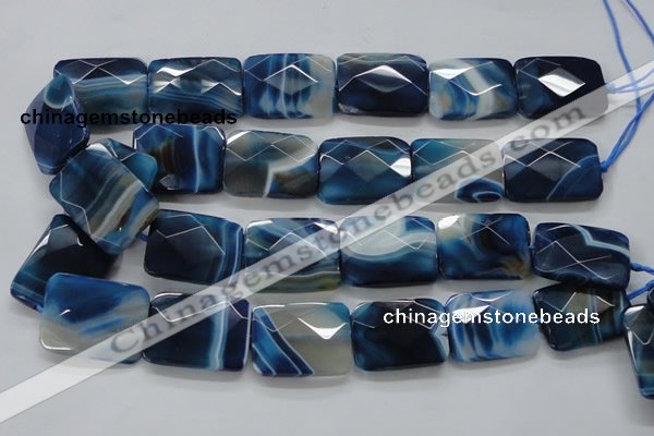 CAA353 15.5 inches 22*30mm faceted rectangle blue line agate beads