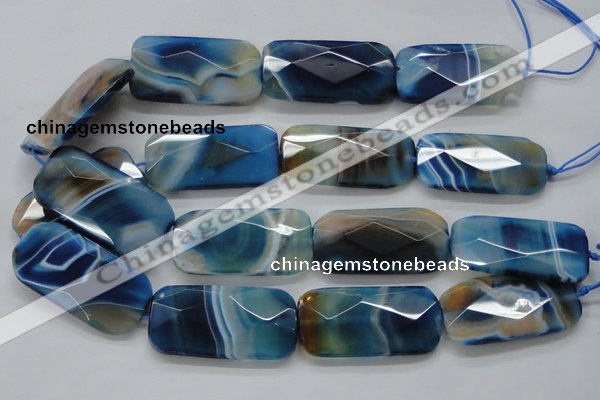 CAA354 15.5 inches 26*48mm faceted rectangle blue line agate beads