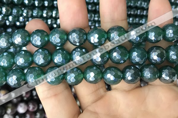 CAA3546 15.5 inches 12mm faceted round AB-color green agate beads