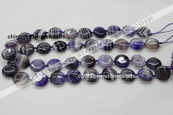 CAA355 15.5 inches 18mm flat round violet line agate gemstone beads