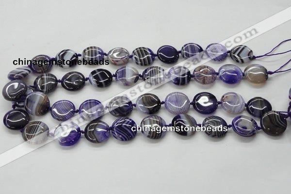 CAA355 15.5 inches 18mm flat round violet line agate gemstone beads