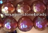 CAA3550 15.5 inches 8mm faceted round AB-color red agate beads