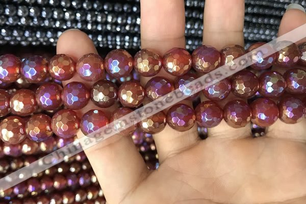 CAA3551 15.5 inches 10mm faceted round AB-color red agate beads