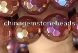 CAA3552 15.5 inches 12mm faceted round AB-color red agate beads