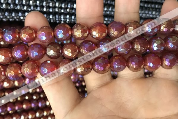 CAA3552 15.5 inches 12mm faceted round AB-color red agate beads