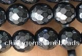 CAA3555 15.5 inches 6mm faceted round AB-color black agate beads