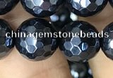 CAA3558 15.5 inches 12mm faceted round AB-color black agate beads