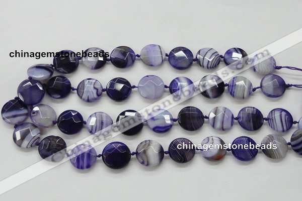 CAA356 15.5 inches 18mm faceted coin violet line agate beads