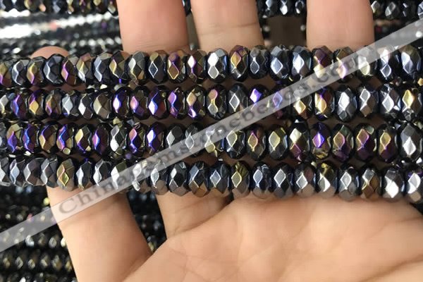 CAA3573 15.5 inches 5*8mm faceted rondelle AB-color black agate beads