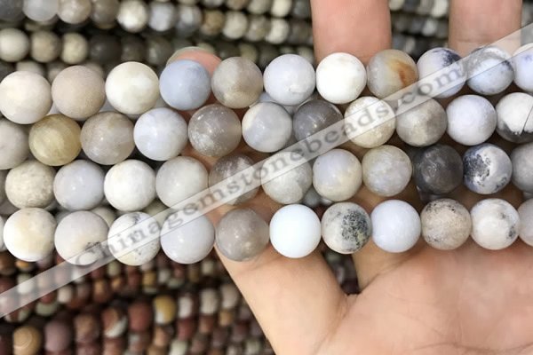 CAA3589 15.5 inches 10mm round matte ocean fossil agate beads