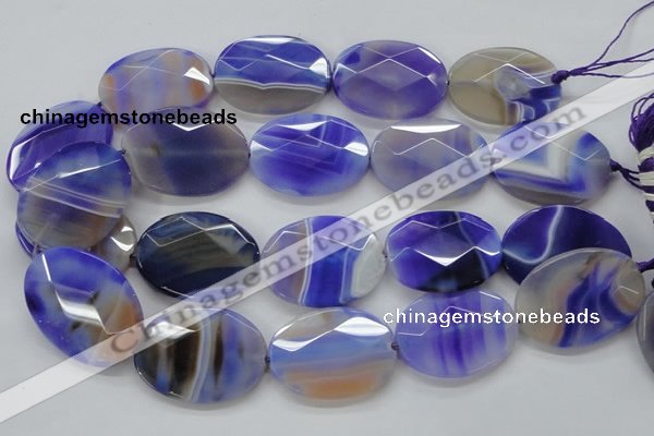 CAA359 15.5 inches 30*40mm faceted oval violet line agate beads