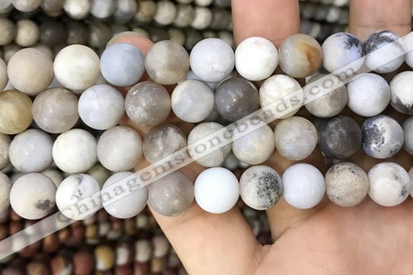 CAA3590 15.5 inches 12mm round matte ocean fossil agate beads