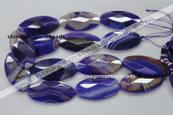 CAA360 15.5 inches 30*40mm faceted oval violet line agate beads