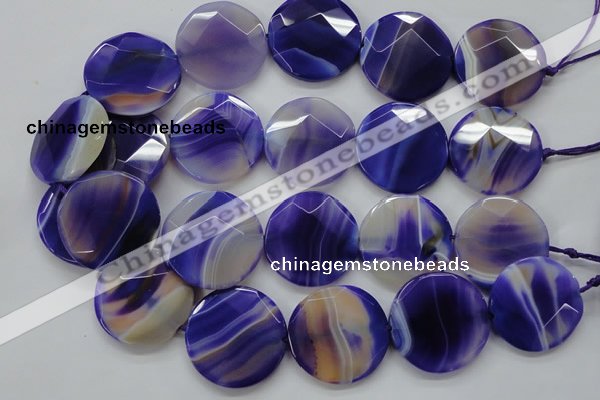 CAA364 15.5 inches 34mm faceted coin violet line agate beads