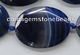 CAA365 15.5 inches 30*40mm faceted oval blue line agate beads