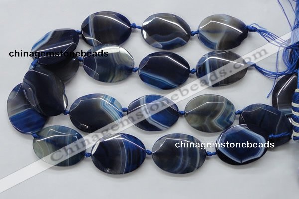 CAA365 15.5 inches 30*40mm faceted oval blue line agate beads