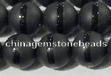 CAA3651 15.5 inches 8mm round matte & carved black agate beads