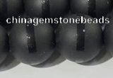 CAA3653 15.5 inches 12mm round matte & carved black agate beads