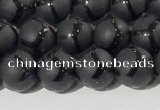 CAA3655 15.5 inches 6mm round matte & carved black agate beads