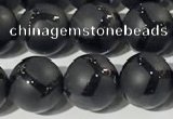 CAA3656 15.5 inches 8mm round matte & carved black agate beads